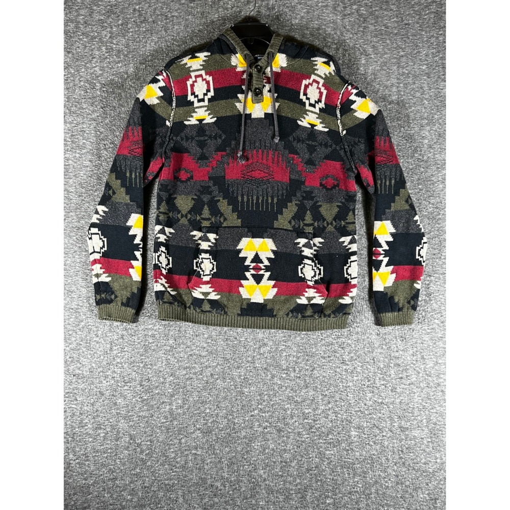 American Eagle Mens Southwestern Geometric Hooded Sweater Multi-Color Size M